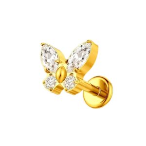 Piercing Labret de titanio grado implante ASTMF136 de rosca interna con forma de Mariposa con Circonitas